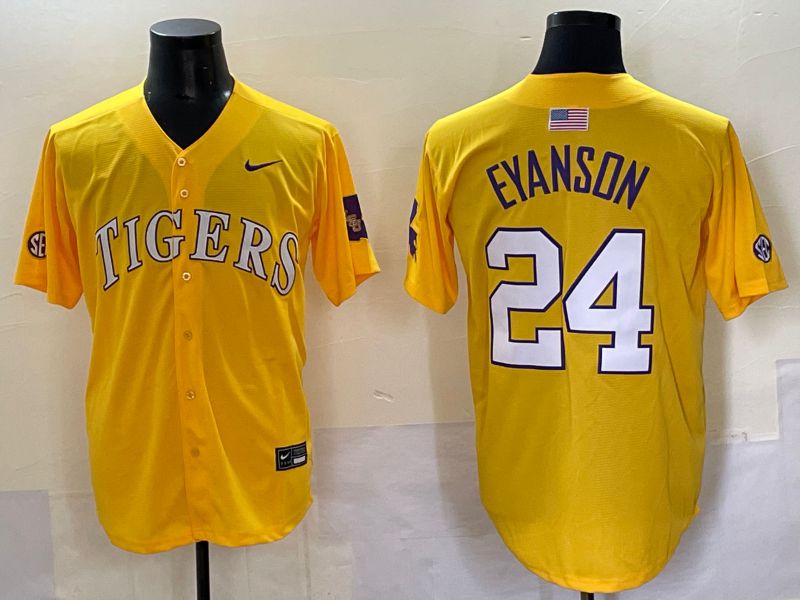 Men 2025 LSU Tigers #24 Eyanson Yellow Joint Name Nike NCAA Jersey style 1